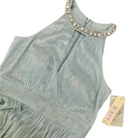 Eliza J Women's Gown Formal Shimmering Cutout Halter Dress Blue Size 6 NWT - Picture 4 of 7